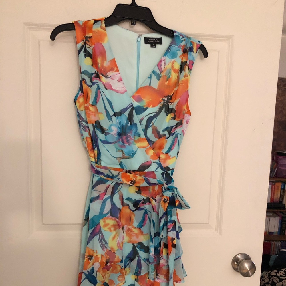 Tahari Belted Floral Print Chiffon A-line